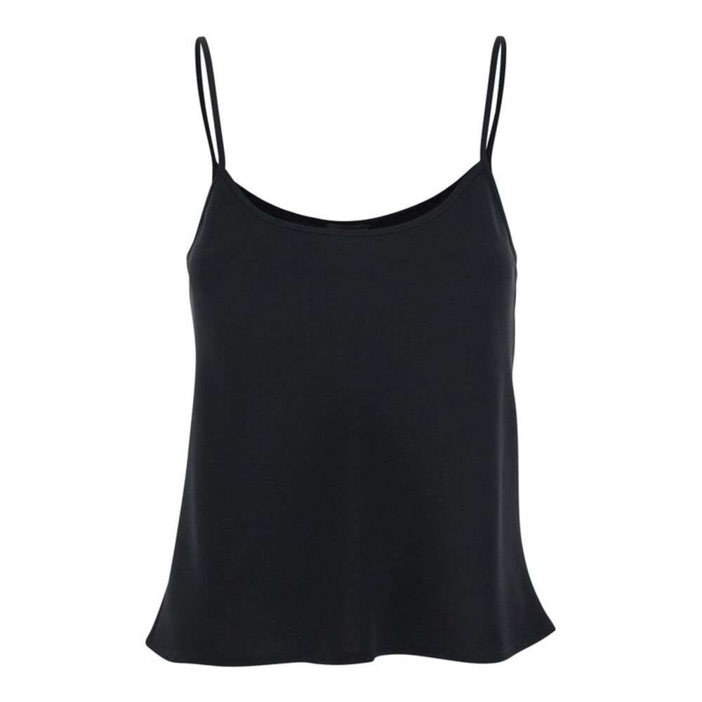 Plain Women Black Top With Spaghetti Straps In Satin Woman